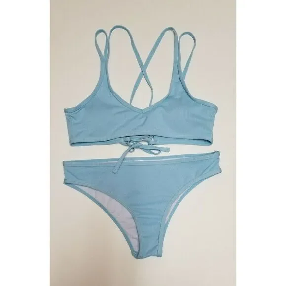 2 piece swimsuit bikini set Light Blue Size Medium - Picture 3 of 5